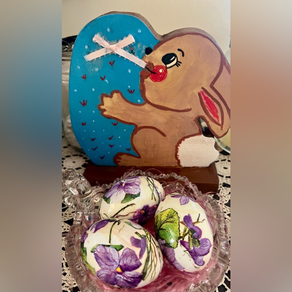 Hand-Painted Easter Decor with Floral Eggs Bunny Sold Separately